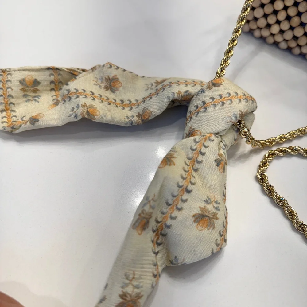 Loeffler Randall Beaded Clutch in Beige with Gold Chain